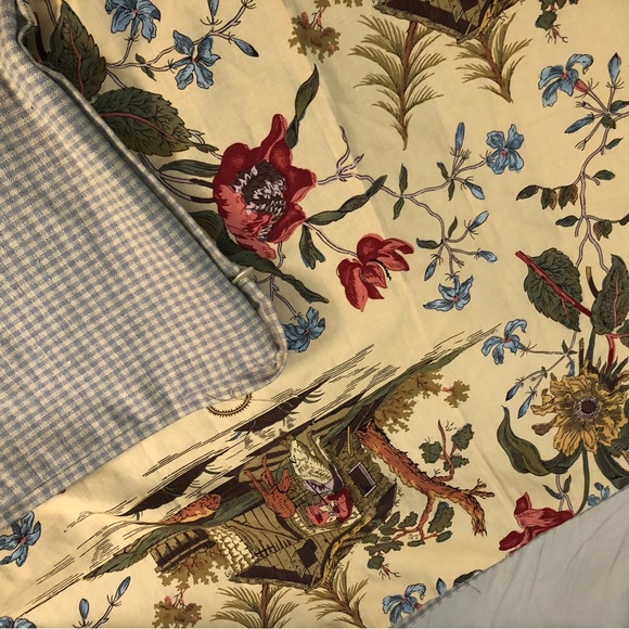 Brunschwig & fils 24@x18” PAIR pillow in French cotton toile w/check trim & back - Picture 3 of 3